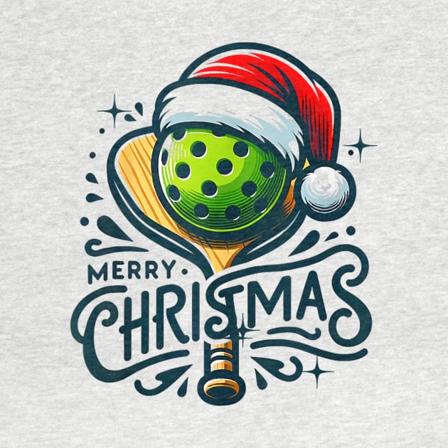 Merry Christmas Pickleball Pickle Ball and Paddle Santa by nadenescarpellos